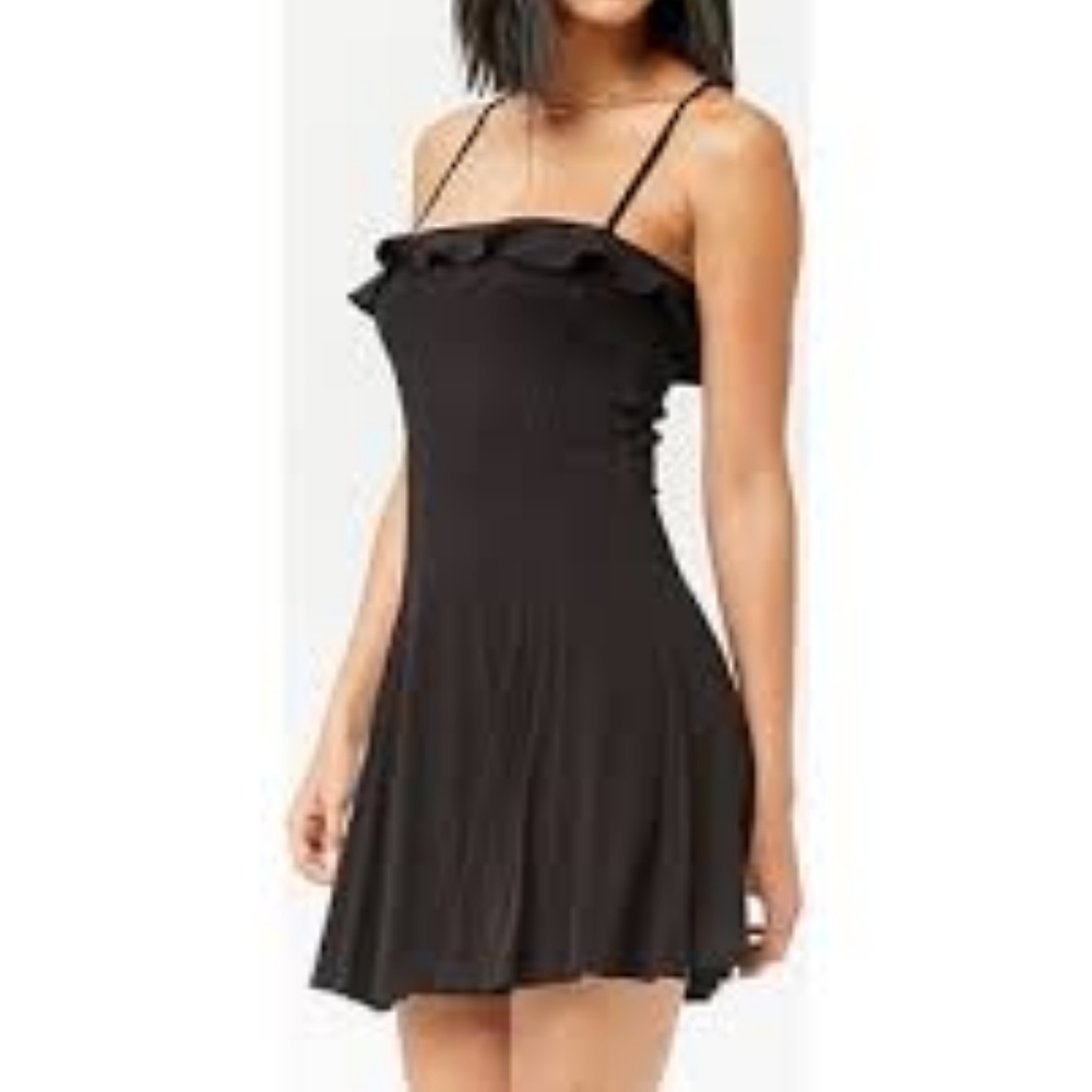 NWT Ribbed and ruffled little black cami dress